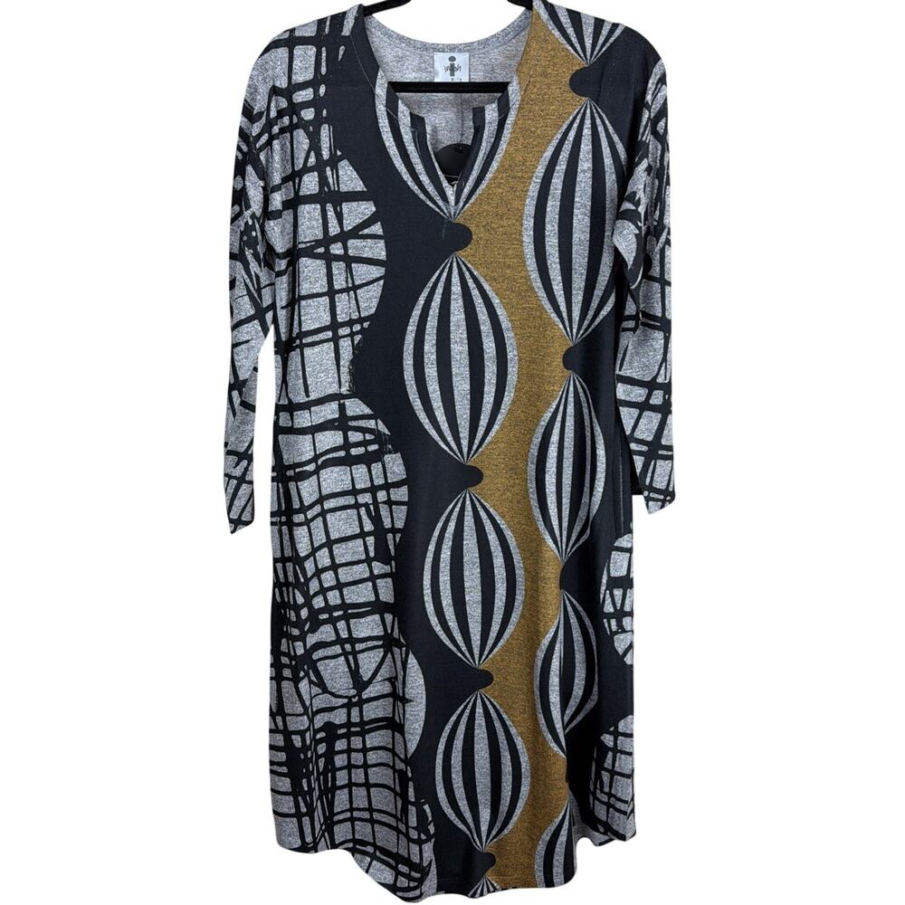 NWT Inoah Gray Multicolor V Notch Round Neck Maxi Dress Size S